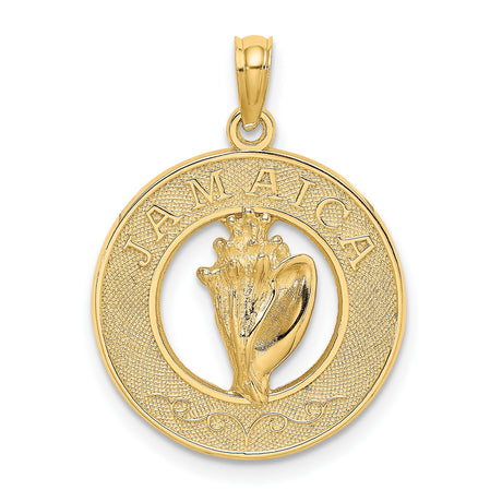 14k Yellow Gold Jamaica Conch Shell Pendant with Raised Lettering, Caribbean Island Charm