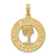 14k Yellow Gold Saint Augustine Pendant with Palm Tree Design, Round Religious Charm