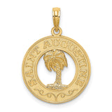 14k Yellow Gold Saint Augustine Pendant with Palm Tree Design, Round Religious Charm
