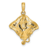 14k Yellow Gold Stingray Pendant, Textured Ocean Animal Charm, Nautical Sea Life Jewelry