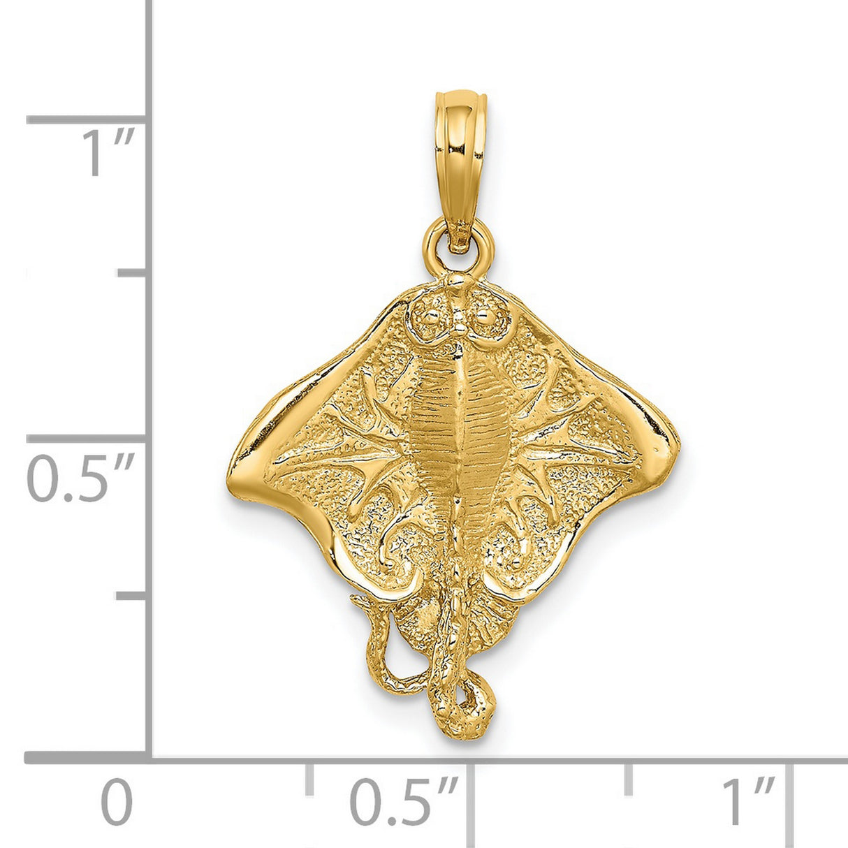 14k Yellow Gold Stingray Pendant, Textured Ocean Animal Charm, Nautical Sea Life Jewelry