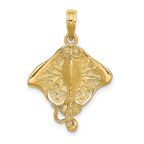 14k Yellow Gold Stingray Pendant, Textured Ocean Animal Charm, Nautical Sea Life Jewelry