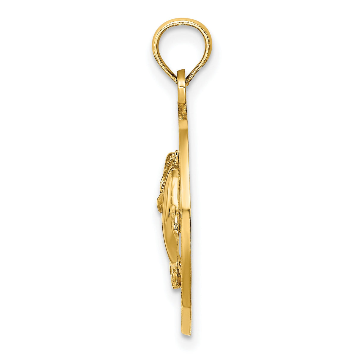 14k Yellow Gold Pendant with Two Dolphins Forming Heart Shape, Cancun Engraving