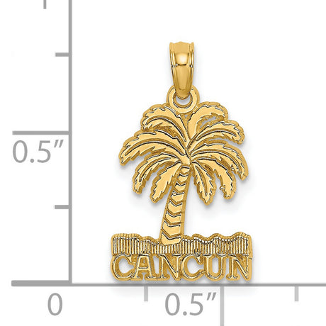 14k Yellow Gold Palm Tree Cancun Pendant, Tropical Vacation Charm Pendant for Women or Unisex Wear