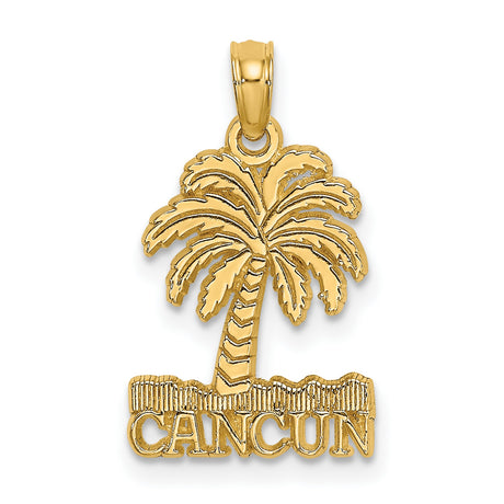 14k Yellow Gold Palm Tree Pendant, Tropical Vacation Charm Pendant for Women or Unisex Wear