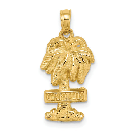 14k Yellow Gold Palm Tree Pendant, Tropical Cancun Vacation Charm for Women or Unisex Wear