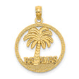 14k Yellow Gold Bahamas Palm Tree Pendant, Tropical Beach Island Travel Charm, Unisex Jewelry