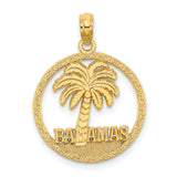 14k Yellow Gold Bahamas Palm Tree Pendant, Tropical Beach Island Travel Charm, Unisex Jewelry