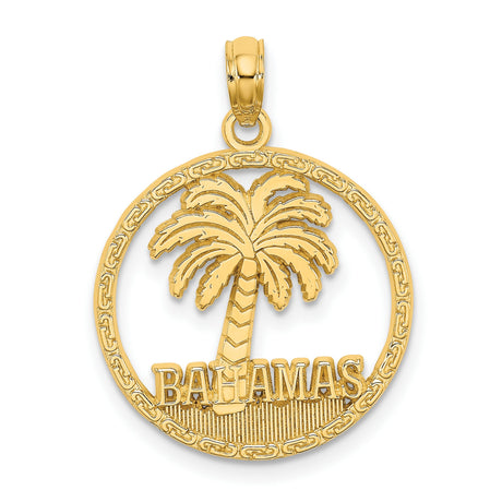 14k Yellow Gold Bahamas Palm Tree Pendant, Tropical Beach Island Travel Charm, Unisex Jewelry