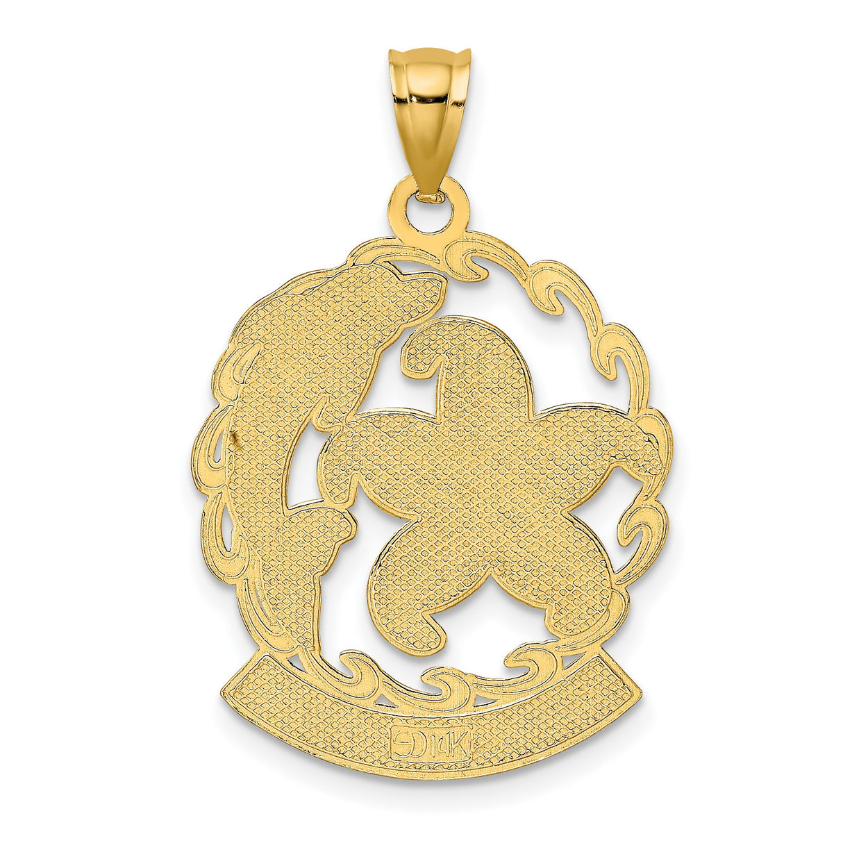 14k Yellow Gold Pendant with Dolphin, Starfish, and Ocean Wave Details, Nautical Beach Charm