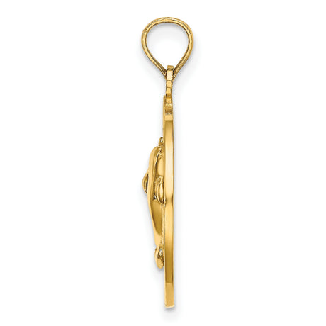 14k Yellow Gold Dolphin Heart Pendant with Bonaire Engraving, Ocean Theme Charm
