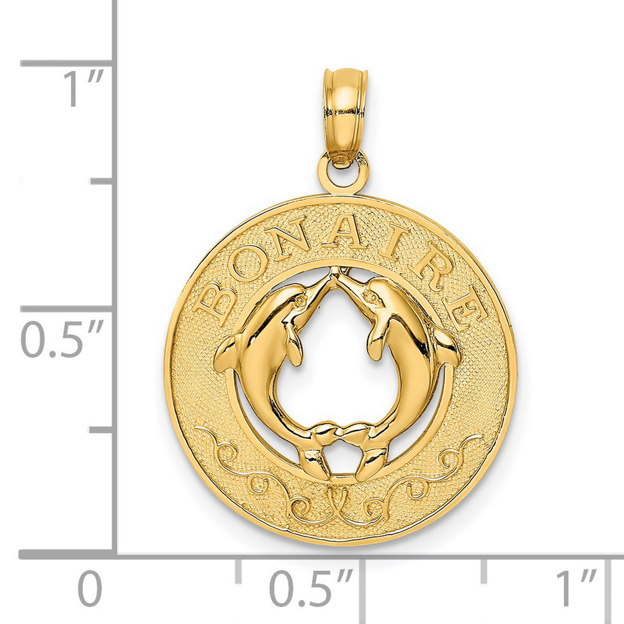 14k Yellow Gold Dolphin Heart Pendant with Bonaire Engraving, Ocean Theme Charm