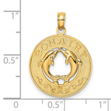 14k Yellow Gold Dolphin Heart Pendant with Bonaire Engraving, Ocean Theme Charm