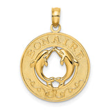 14k Yellow Gold Dolphin Heart Pendant with Bonaire Engraving, Ocean Theme Charm
