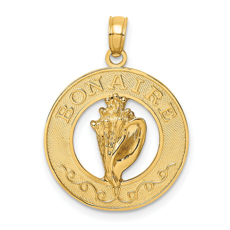 14k Yellow Gold Bonaire Pendant with Raised Conch Shell, Island Charm, Ocean-Inspired Jewelry