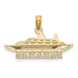 14k Yellow Gold Cruise Ship Pendant with Bahamas Word, Nautical Travel Charm