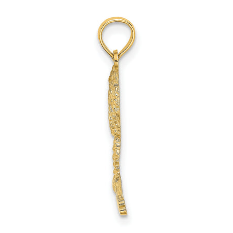 14k Yellow Gold Palm Tree Pendant with Bahamas Word Base, Tropical Island Design