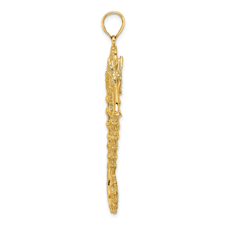 14k Yellow Gold Seahorse Pendant, Textured Marine Animal Charm, Nautical Jewelry for Women or Unisex