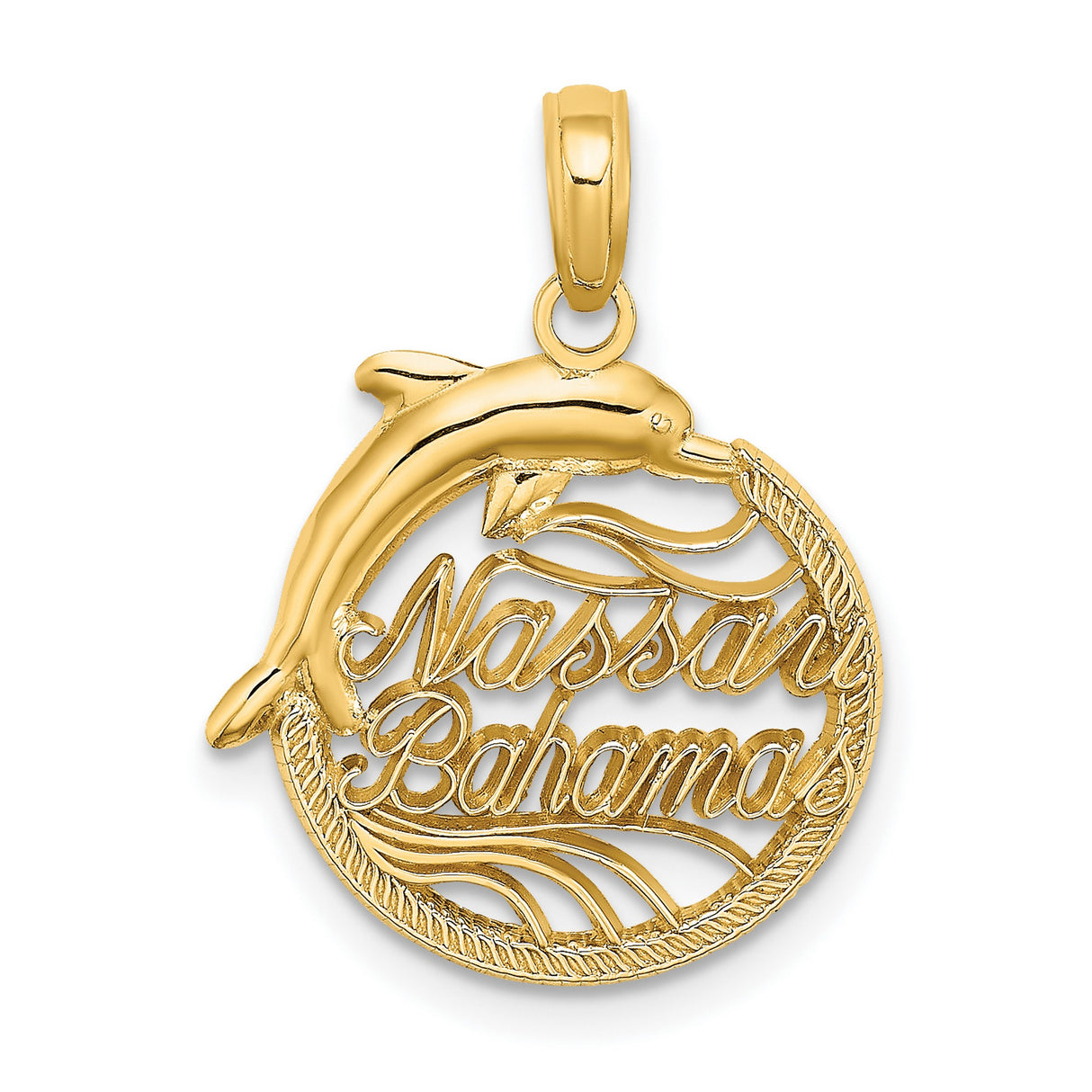14k Yellow Gold Dolphin Pendant, Nassau Bahamas Charm, Tropical Marine Life Jewelry