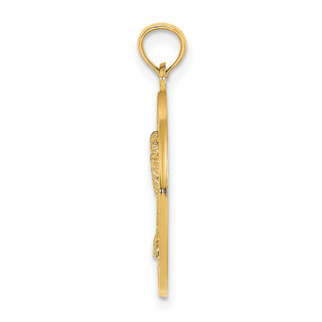 14k Yellow Gold Pendant with Palm Tree Design, Round Key West Coastal Charm