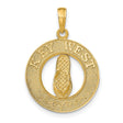 14k Yellow Gold Pendant with Key West Engraving and Flip Flop Centerpiece, Tropical Travel Theme