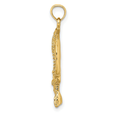 14k Yellow Gold Stingray Pendant, Textured Ocean Animal Design, Nautical Marine Style Charm