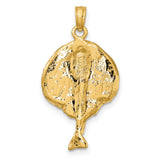 14k Yellow Gold Stingray Pendant, Textured Ocean Animal Design, Nautical Marine Style Charm