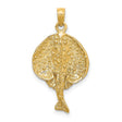 14k Yellow Gold Stingray Pendant, Textured Ocean Animal Design, Nautical Marine Style Charm