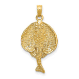 14k Yellow Gold Stingray Pendant, Textured Ocean Animal Design, Nautical Marine Style Charm