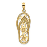 14k Yellow Gold Sandal Pendant with Cutout Sea Turtles, Tropical Beach Theme Jewelry