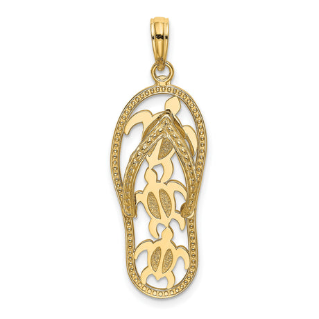 14k Yellow Gold Sandal Pendant with Cutout Sea Turtles, Tropical Beach Theme Jewelry