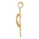 14k Yellow Gold Flip-Flop Pendant with Openwork Starfish Design, Nautical Beach Charm