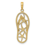 14k Yellow Gold Flip-Flop Pendant with Openwork Starfish Design, Nautical Beach Charm