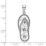 14k White Gold Flip Flop Pendant with Cutout Sea Turtles, Ocean and Beach Theme Charm
