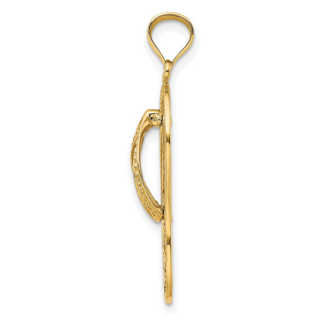 14k Yellow Gold Flip-Flop Dolphin Pendant with Floral Design, Beach and Ocean Theme