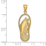14k Yellow Gold Flip-Flop Dolphin Pendant with Floral Design, Beach and Ocean Theme