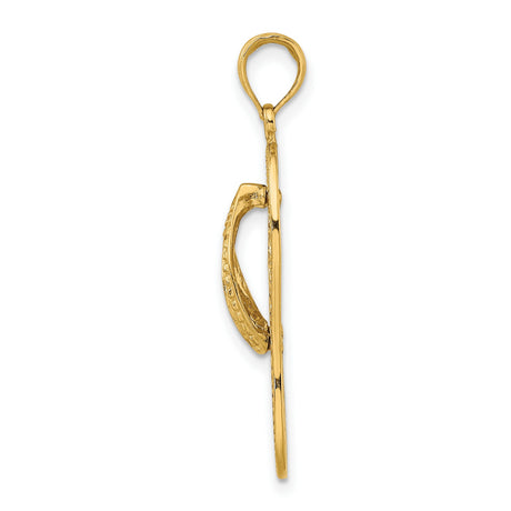 14k Yellow Gold Sandal Pendant with Plumeria Flower, Tropical Flip-Flop Charm for Women