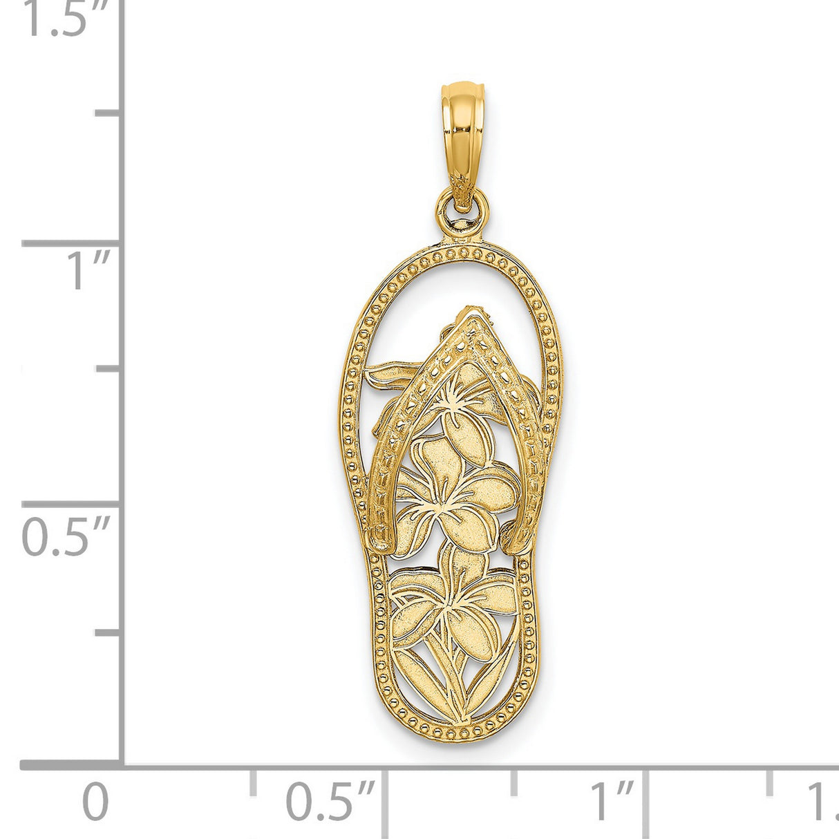 14k Yellow Gold Sandal Pendant with Plumeria Flower, Tropical Flip-Flop Charm for Women