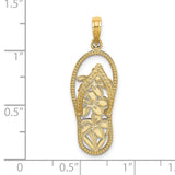 14k Yellow Gold Sandal Pendant with Plumeria Flower, Tropical Flip-Flop Charm for Women