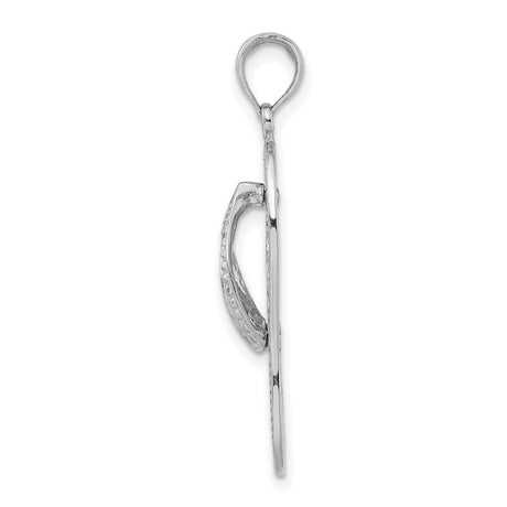 14k White Gold Flip-Flop Pendant with Plumeria Flower, Tropical Beach Theme