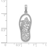 14k White Gold Flip-Flop Pendant with Plumeria Flower, Tropical Beach Theme