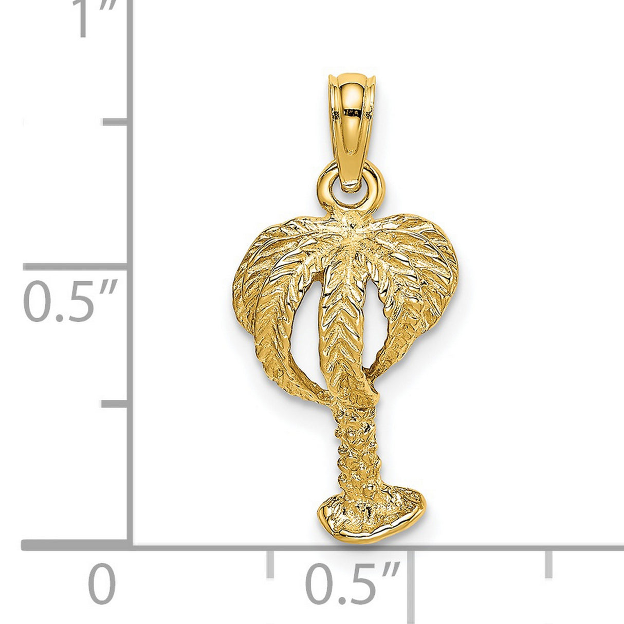 14k Yellow Gold Palm Tree Pendant with Textured Leaves and Trunk, Tropical Beach Charm