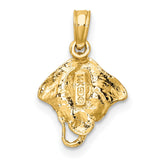 14k Yellow Gold Stingray Pendant, Ocean Animal Charm with Nautical Design