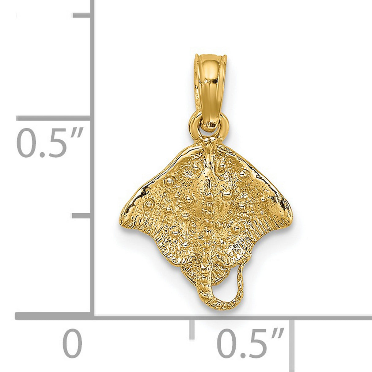 14k Yellow Gold Stingray Pendant, Ocean Animal Charm with Nautical Design