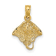 14k Yellow Gold Stingray Pendant, Ocean Animal Charm with Nautical Design