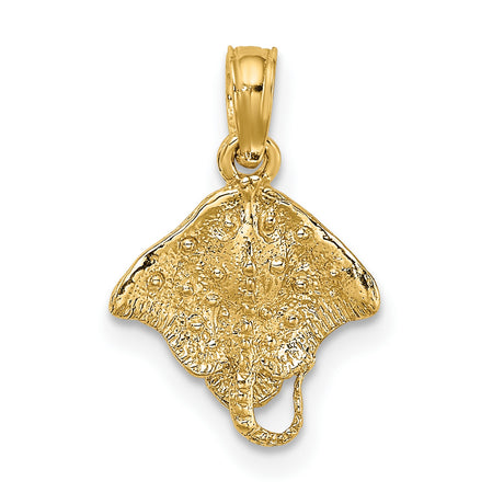 14k Yellow Gold Stingray Pendant, Ocean Animal Charm with Nautical Design