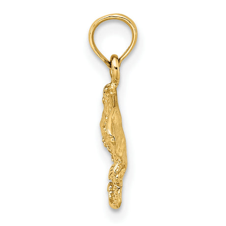 14k Yellow Gold Manta Ray Pendant, Textured Ocean Animal Charm, Nautical Marine Life Jewelry