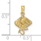 14k Yellow Gold Manta Ray Pendant, Textured Ocean Animal Charm, Nautical Marine Life Jewelry