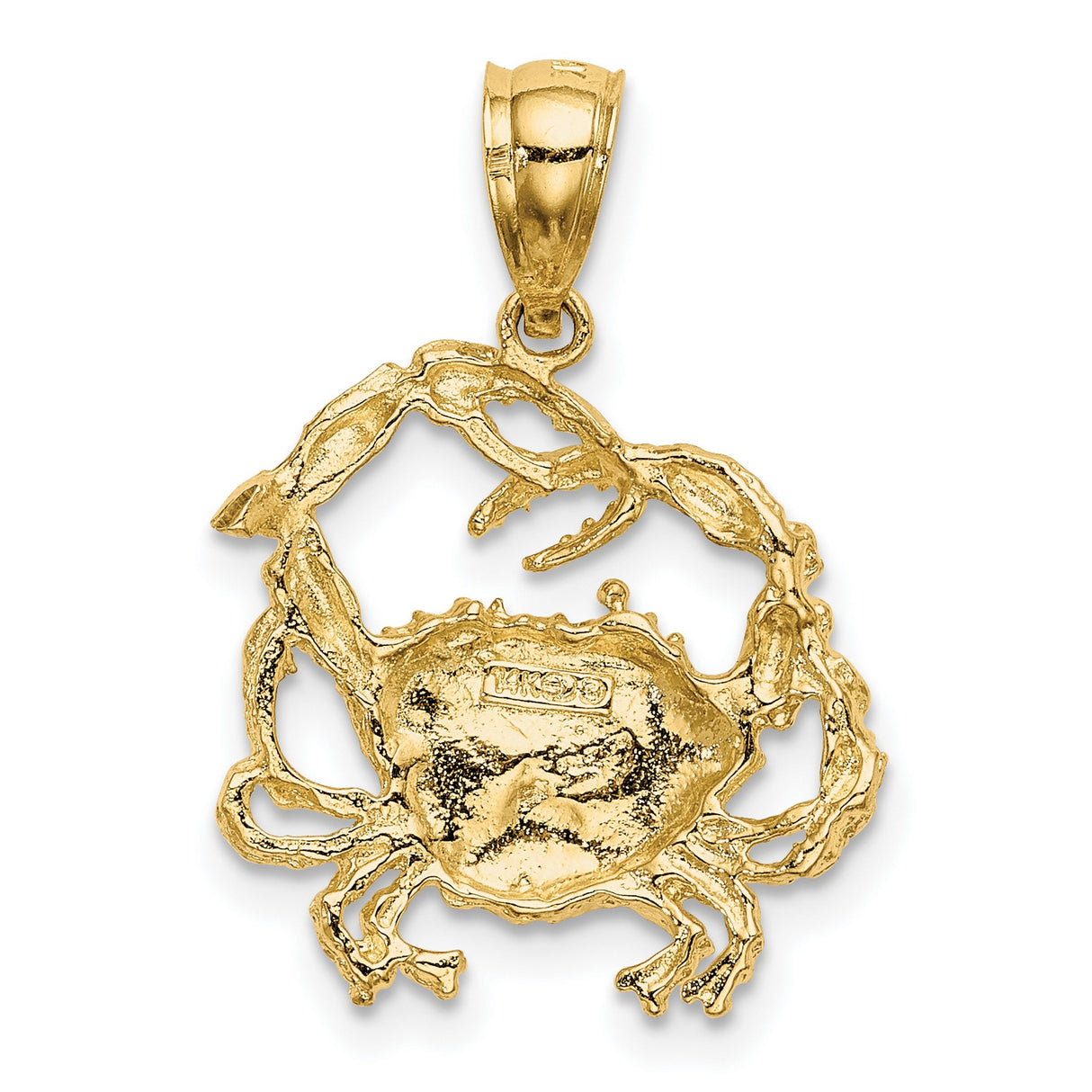14k Yellow Gold Crab Pendant, Textured Cancer Zodiac Charm, Ocean Theme for Women or Unisex