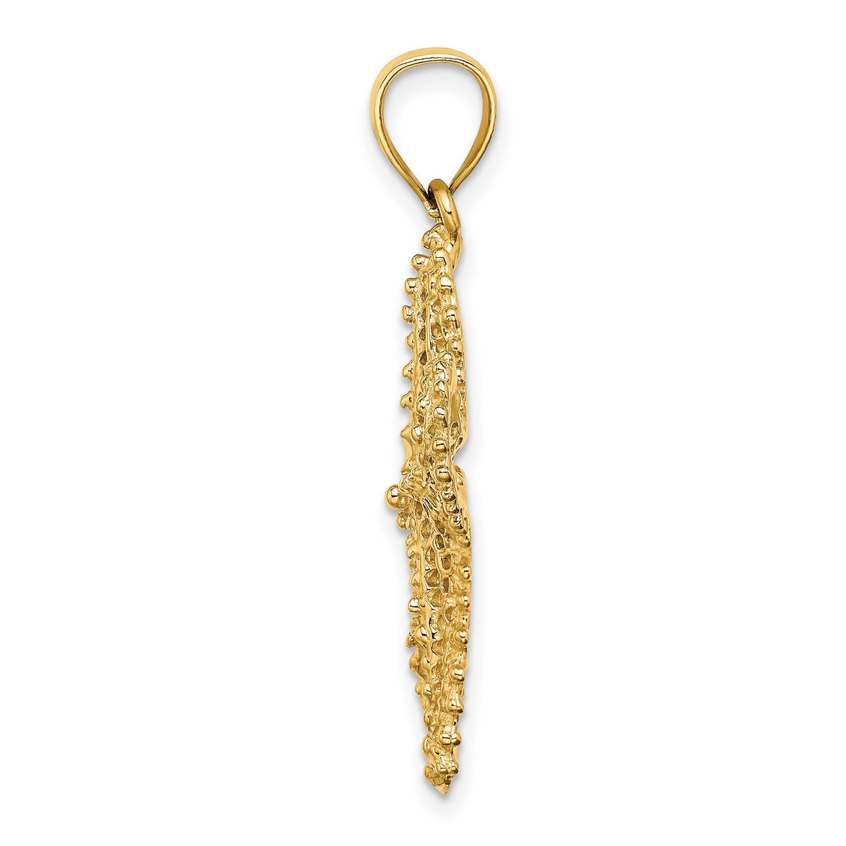 14k Yellow Gold Starfish Pendant, Textured Nautical Marine Life Charm